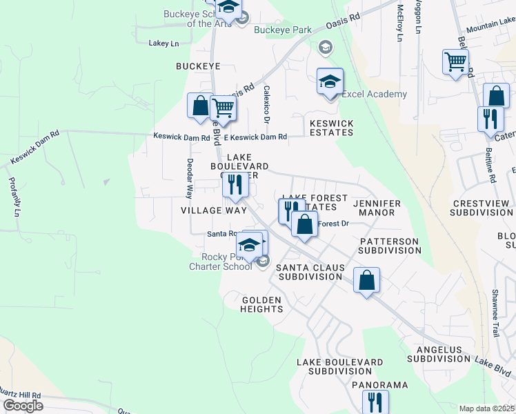 map of restaurants, bars, coffee shops, grocery stores, and more near 1081 Lake Boulevard in Redding