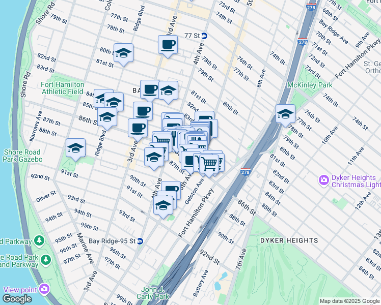 map of restaurants, bars, coffee shops, grocery stores, and more near 451 85th Street in Brooklyn