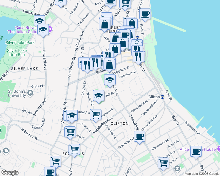 map of restaurants, bars, coffee shops, grocery stores, and more near in Staten Island