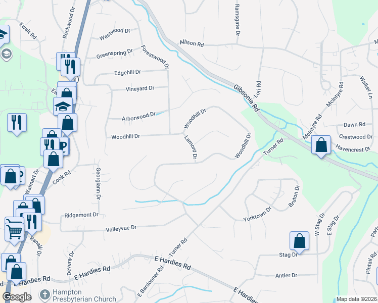 map of restaurants, bars, coffee shops, grocery stores, and more near 1502 Lamont Drive in Gibsonia