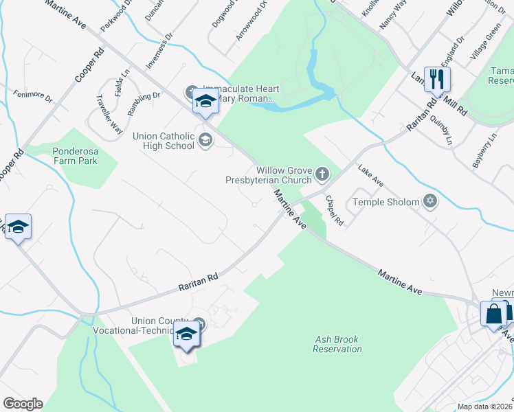 map of restaurants, bars, coffee shops, grocery stores, and more near 1840 North Gate Road in Scotch Plains
