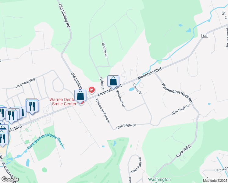 map of restaurants, bars, coffee shops, grocery stores, and more near 775 Mountain Boulevard in Watchung