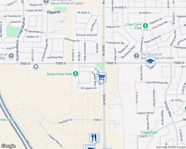 map of restaurants, bars, coffee shops, grocery stores, and more near 7046 South Sorrento Way in West Jordan