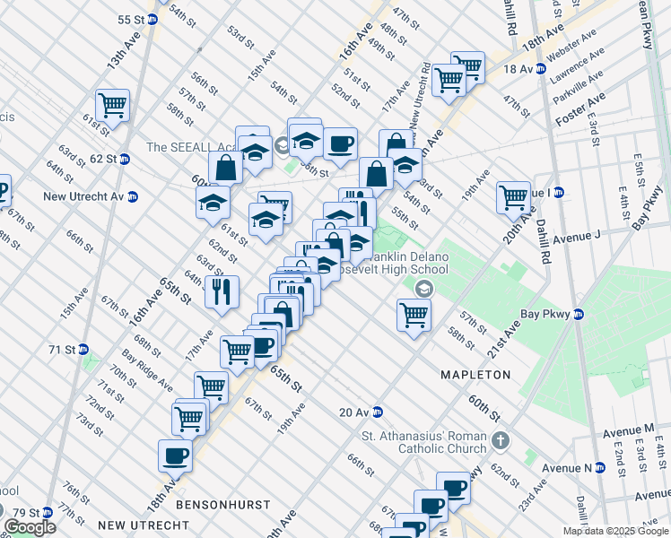 map of restaurants, bars, coffee shops, grocery stores, and more near 1758 59th Street in Brooklyn