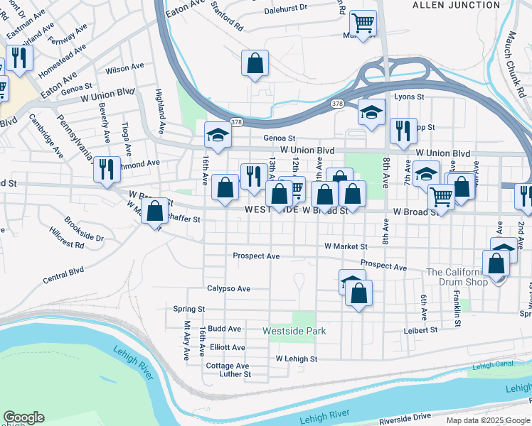 map of restaurants, bars, coffee shops, grocery stores, and more near in Bethlehem