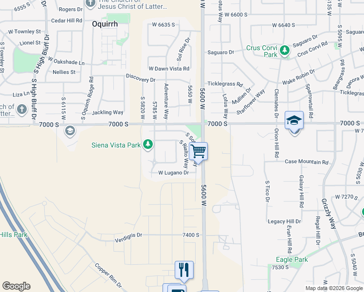 map of restaurants, bars, coffee shops, grocery stores, and more near 7074 South Rialto Way in West Jordan