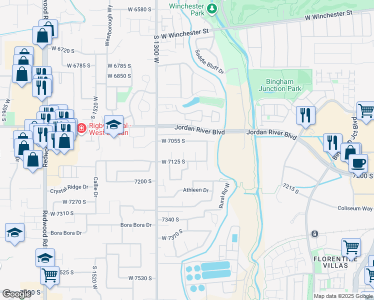 map of restaurants, bars, coffee shops, grocery stores, and more near 7087 South 1205 West in West Jordan