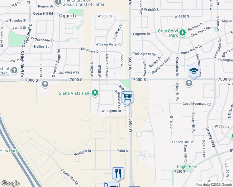 map of restaurants, bars, coffee shops, grocery stores, and more near 7074 South Rialto Way in West Jordan