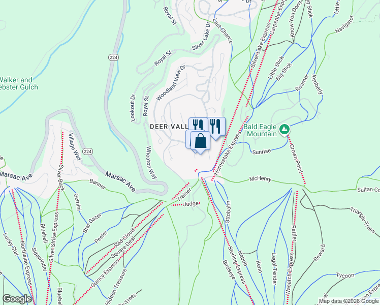 map of restaurants, bars, coffee shops, grocery stores, and more near 7520 Royal Street in Park City