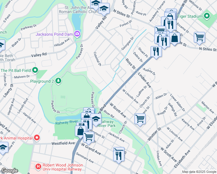 map of restaurants, bars, coffee shops, grocery stores, and more near 922 Apgar Terrace in Rahway