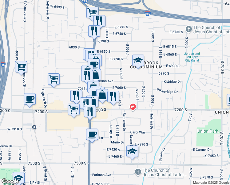 map of restaurants, bars, coffee shops, grocery stores, and more near 150 East 7060 South in Midvale