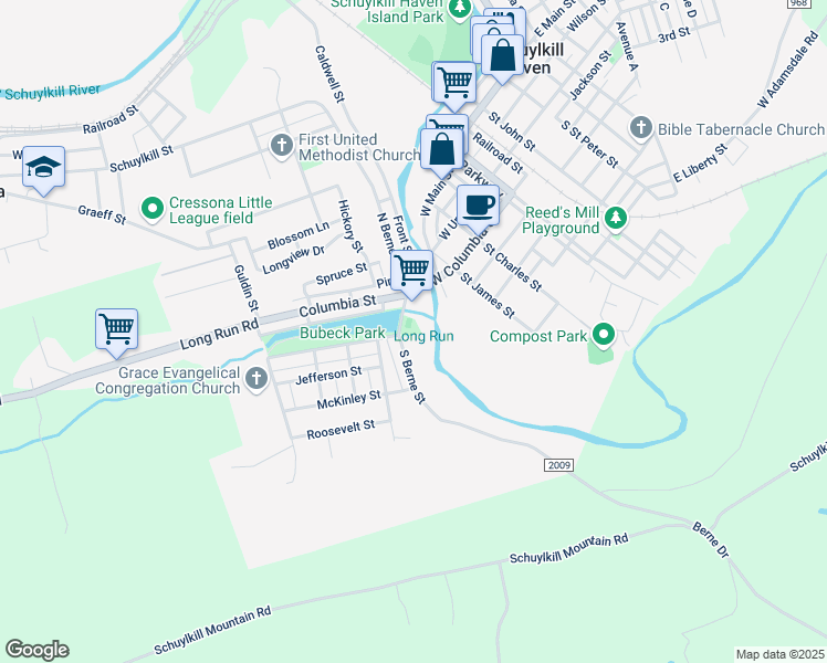 map of restaurants, bars, coffee shops, grocery stores, and more near in Schuylkill Haven