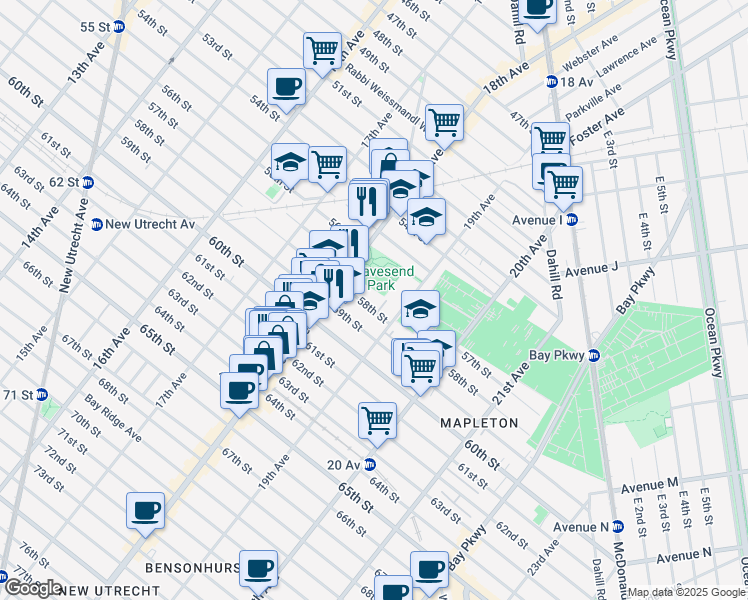 map of restaurants, bars, coffee shops, grocery stores, and more near 1849 58th Street in Brooklyn