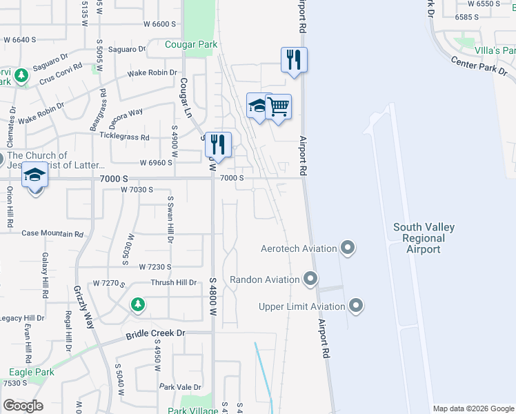 map of restaurants, bars, coffee shops, grocery stores, and more near 7077 Greensand Drive in West Jordan