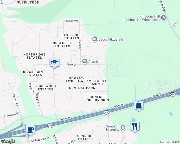 map of restaurants, bars, coffee shops, grocery stores, and more near 11528 Vista Del Rio in Redding