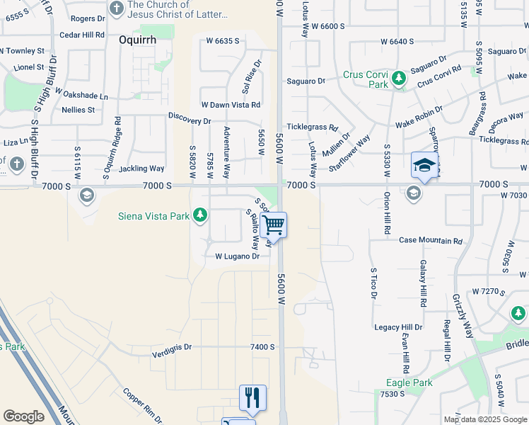 map of restaurants, bars, coffee shops, grocery stores, and more near 7046 South Sorrento Way in West Jordan