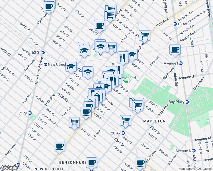 map of restaurants, bars, coffee shops, grocery stores, and more near 1758 59th Street in Brooklyn