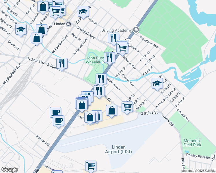 map of restaurants, bars, coffee shops, grocery stores, and more near 410 Gable Lane in Linden
