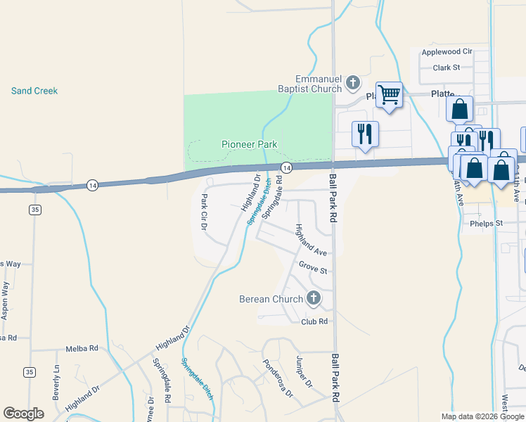 map of restaurants, bars, coffee shops, grocery stores, and more near 107 Highland Drive in Sterling