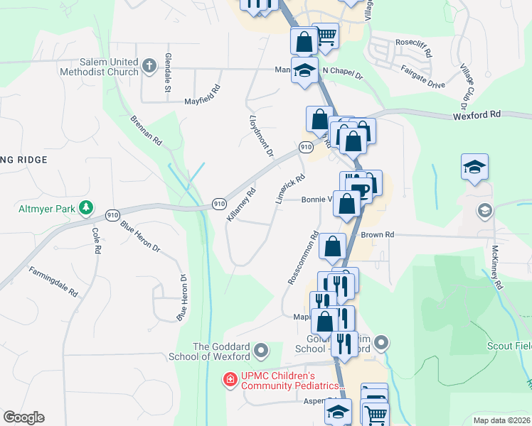 map of restaurants, bars, coffee shops, grocery stores, and more near 221 Limerick Road in Wexford
