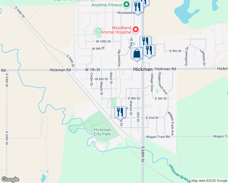 map of restaurants, bars, coffee shops, grocery stores, and more near 108 East 5th Street in Hickman
