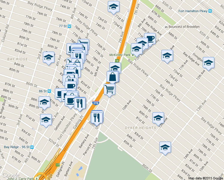 map of restaurants, bars, coffee shops, grocery stores, and more near 7919 7th Avenue in Brooklyn