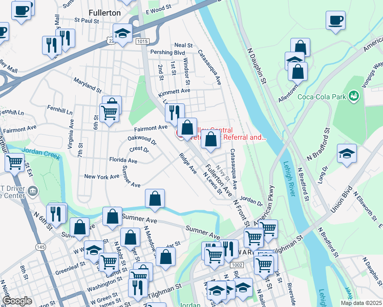 map of restaurants, bars, coffee shops, grocery stores, and more near 131 Sumner Avenue in Fullerton
