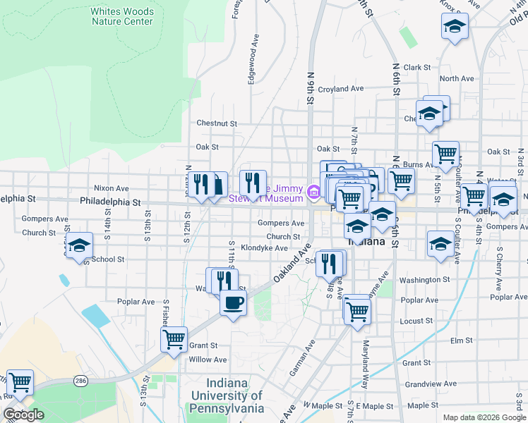 map of restaurants, bars, coffee shops, grocery stores, and more near in Indiana
