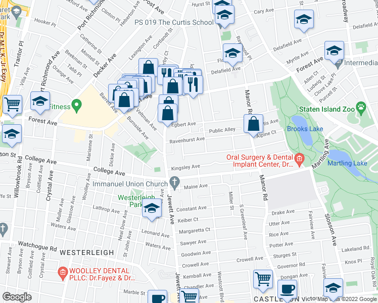 map of restaurants, bars, coffee shops, grocery stores, and more near 215 Benedict Avenue in Staten Island