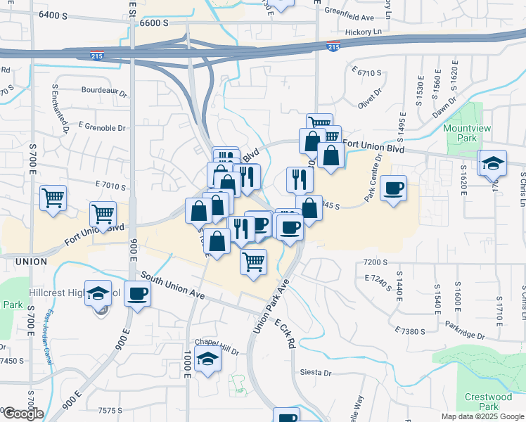 map of restaurants, bars, coffee shops, grocery stores, and more near 7070 South 1200 East in Cottonwood Heights