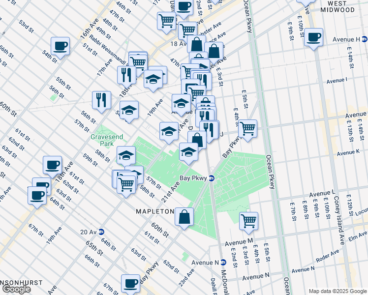 map of restaurants, bars, coffee shops, grocery stores, and more near 2050 52nd Street in Brooklyn