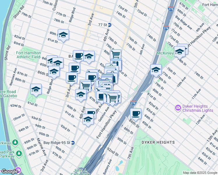 map of restaurants, bars, coffee shops, grocery stores, and more near 8325 5th Avenue in Brooklyn