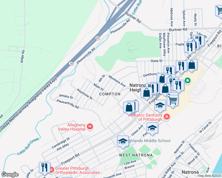 map of restaurants, bars, coffee shops, grocery stores, and more near 1509 2nd Street in Natrona Heights