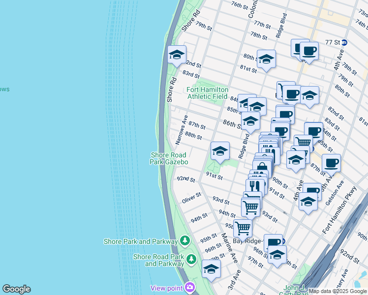 map of restaurants, bars, coffee shops, grocery stores, and more near 40 89th Street in Brooklyn