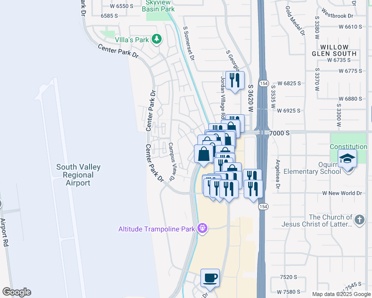 map of restaurants, bars, coffee shops, grocery stores, and more near 3851 South Cobble Ridge Drive in West Jordan