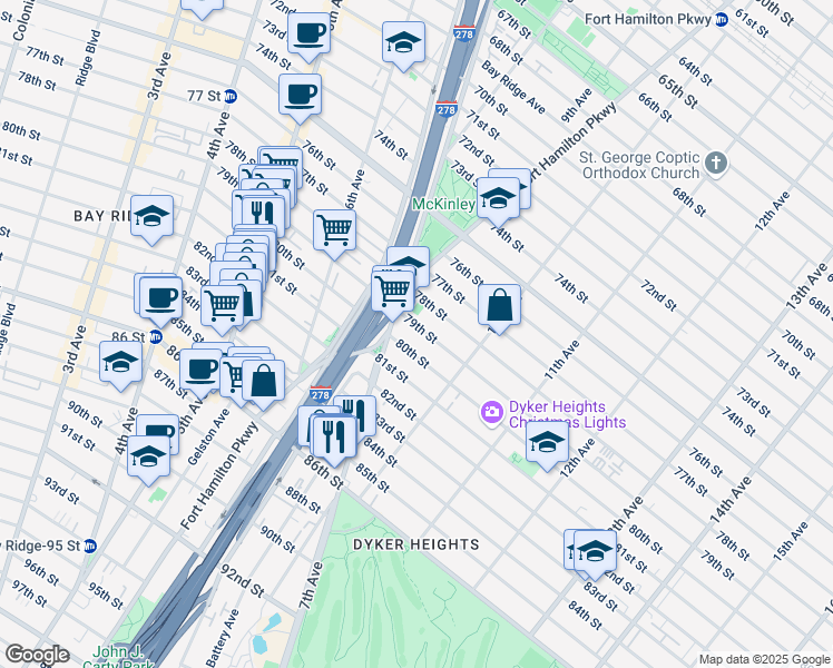 map of restaurants, bars, coffee shops, grocery stores, and more near 7919 7th Avenue in Brooklyn
