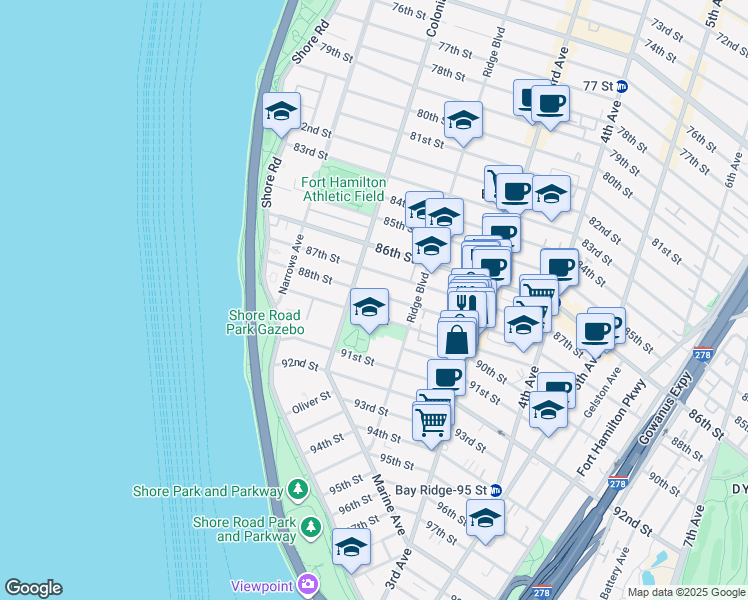map of restaurants, bars, coffee shops, grocery stores, and more near 137 88th Street in Brooklyn