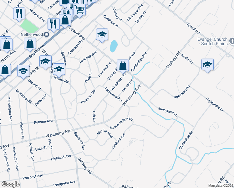 map of restaurants, bars, coffee shops, grocery stores, and more near 939 Fernwood Avenue in Plainfield