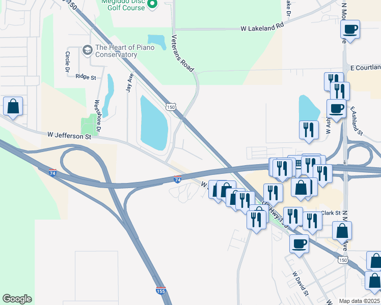 map of restaurants, bars, coffee shops, grocery stores, and more near Hampton Way in Morton