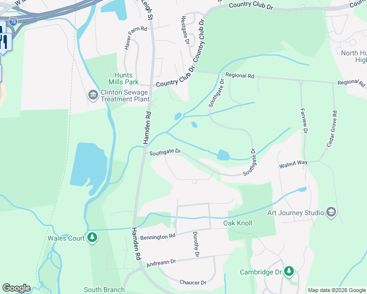 map of restaurants, bars, coffee shops, grocery stores, and more near 1 Southgate Drive in Hunterdon County