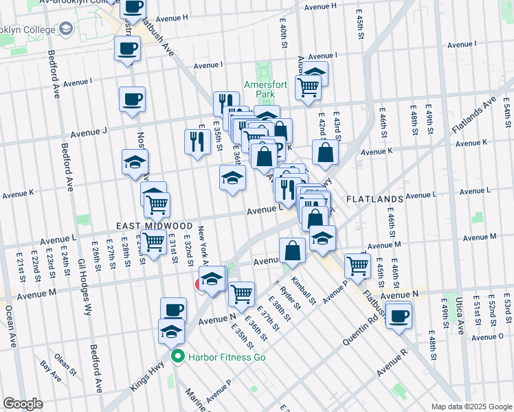 map of restaurants, bars, coffee shops, grocery stores, and more near 1362 East 37th Street in Brooklyn