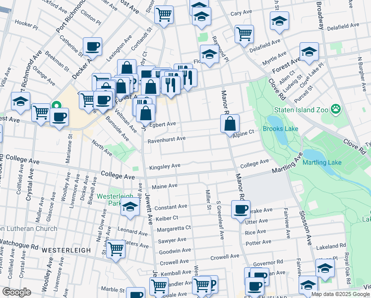 map of restaurants, bars, coffee shops, grocery stores, and more near 183 Benedict Avenue in Staten Island