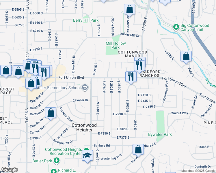 map of restaurants, bars, coffee shops, grocery stores, and more near 7059 South 2780 East in Cottonwood Heights