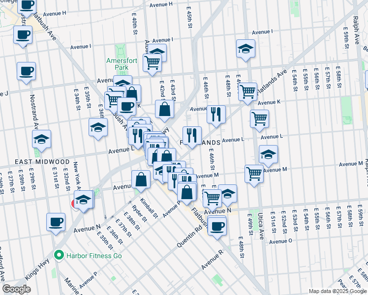 map of restaurants, bars, coffee shops, grocery stores, and more near 2080 East 41st Street in Brooklyn