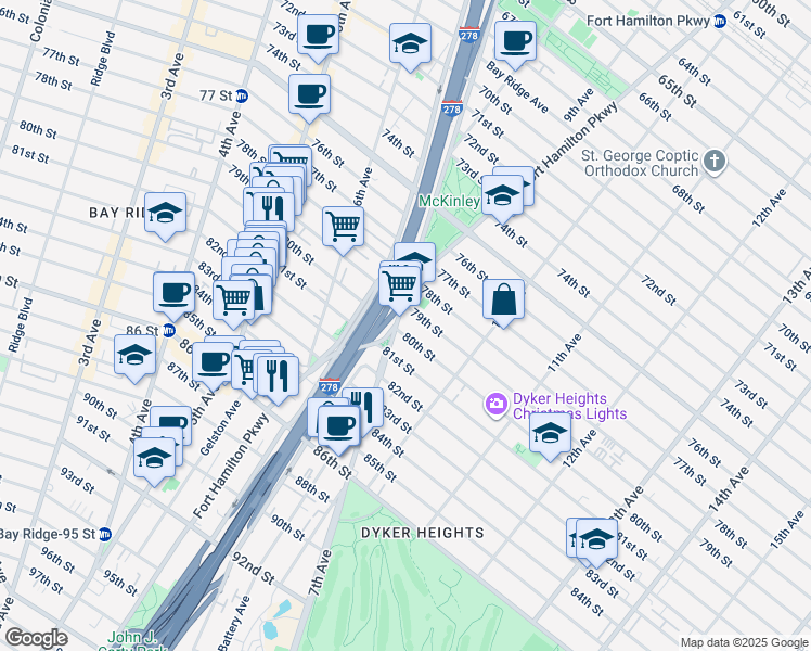 map of restaurants, bars, coffee shops, grocery stores, and more near 7919 7th Avenue in Brooklyn