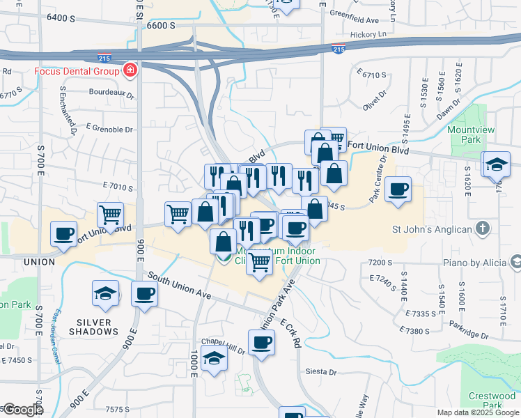 map of restaurants, bars, coffee shops, grocery stores, and more near 7070 South 1200 East in Cottonwood Heights