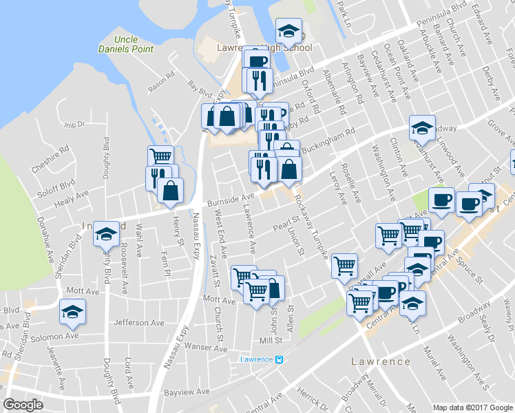 map of restaurants, bars, coffee shops, grocery stores, and more near 297 Lincoln Place in Lawrence