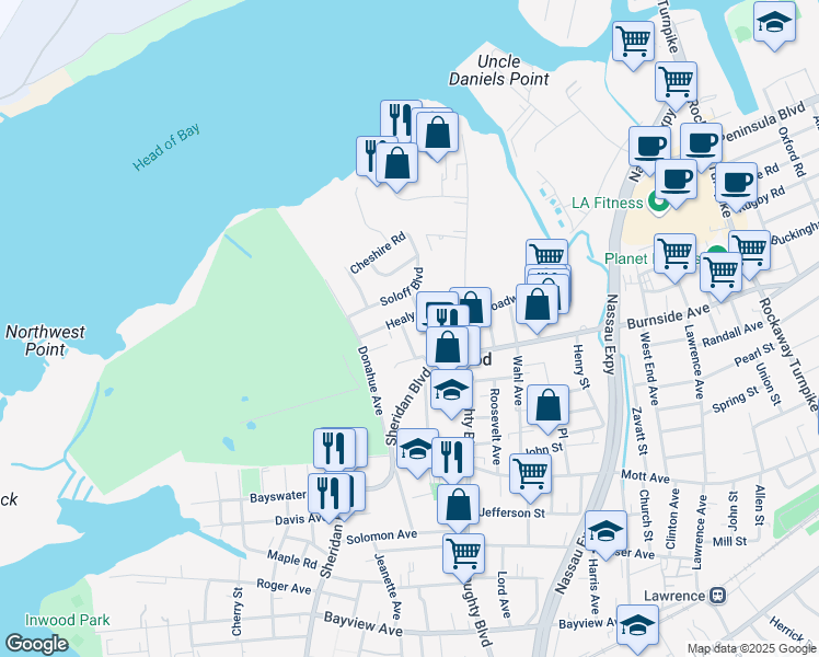 map of restaurants, bars, coffee shops, grocery stores, and more near 64 Dickson Street in Inwood