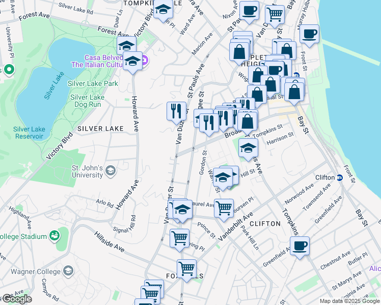 map of restaurants, bars, coffee shops, grocery stores, and more near 175 Targee Street in Staten Island