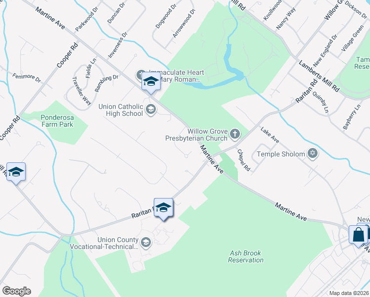 map of restaurants, bars, coffee shops, grocery stores, and more near 1840 North Gate Road in Scotch Plains
